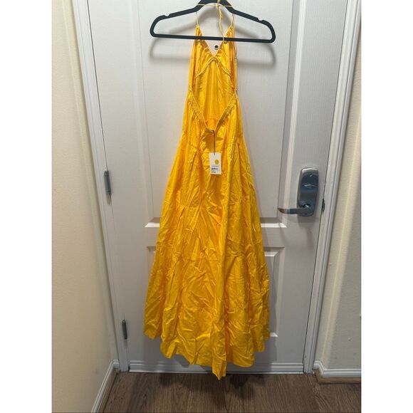 S/W/F OPEN BACK TIERED MAXI in Golden Yellow Size S Wedding Guest Dress NWT$409 - Picture 4 of 5